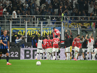 Matteo Gabbia of AC Milan celebrates after a goal during the Italian Serie A football match between Inter FC and AC Milan in Milan, Italy, o...