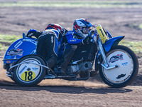 Kenny Van Eeckhout and Axelle Cannaerts (18) of Belgium practice during the FIM Long Track World Championship Final 5 at the Speed Centre Ro...