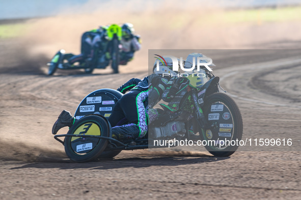 Josh and Scott Goodwin of Great Britain practice during the FIM Long Track World Championship Final 5 at the Speed Centre Roden in Roden, Ne...