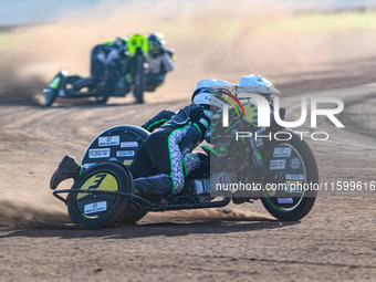 Josh and Scott Goodwin of Great Britain practice during the FIM Long Track World Championship Final 5 at the Speed Centre Roden in Roden, Ne...