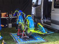 The pit bay of Mitch Goddard and Paul Smith (9) of Great Britain during the FIM Long Track World Championship Final 5 at the Speed Centre Ro...