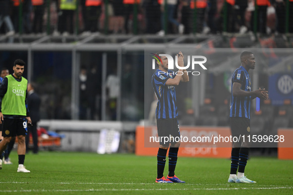 Nicolo Barella of Inter FC during the Italian Serie A football match between Inter FC and AC Milan in Milan, Italy, on September 22, 2024, a...