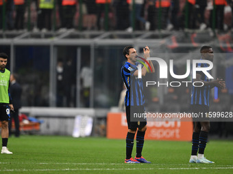 Nicolo Barella of Inter FC during the Italian Serie A football match between Inter FC and AC Milan in Milan, Italy, on September 22, 2024, a...