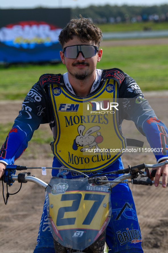 Mathias Tresarrieu (27) of France during the FIM Long Track World Championship Final 5 at the Speed Centre Roden in Roden, Netherlands, on S...