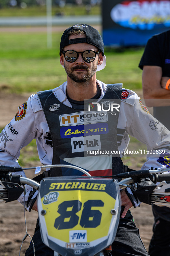 Hynek Stichauer (86) of the Czech Republic participates in the FIM Long Track World Championship Final 5 at the Speed Centre Roden in Roden,...