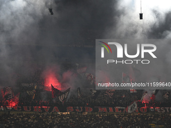 AC Milan supporters during the Italian Serie A football match between Inter FC and AC Milan in Milan, Italy, on September 22, 2024, at Giuse...