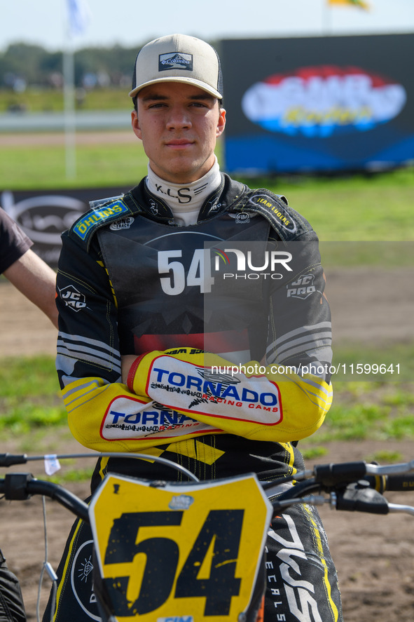 Mika Meijer (54) of The Netherlands participates in the FIM Long Track World Championship Final 5 at the Speed Centre Roden in Roden, Nether...