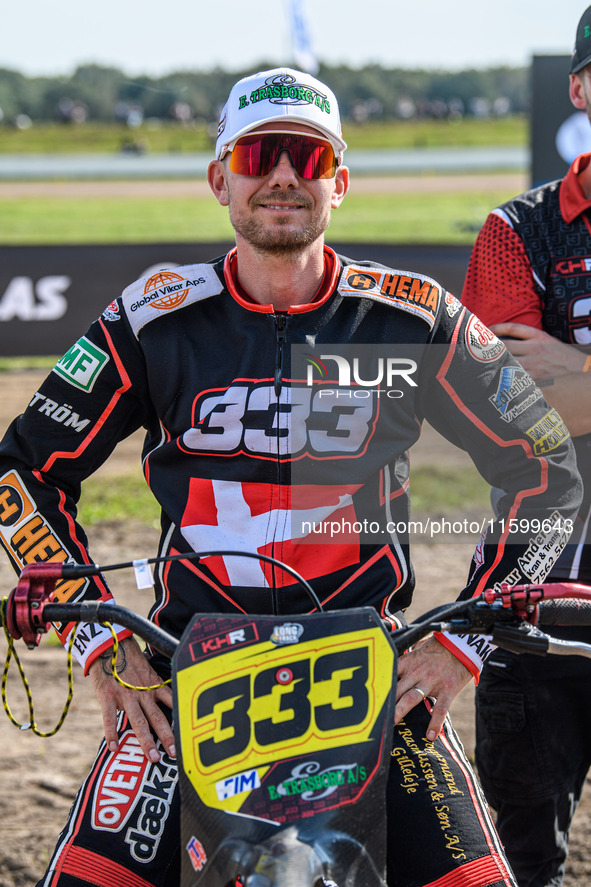 Kenneth Kruse Hansen (333) of Denmark participates in the FIM Long Track World Championship Final 5 at the Speed Centre Roden in Roden, Neth...