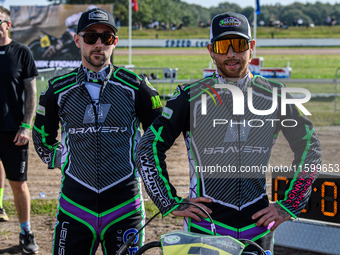 Josh and Scott Goodwin of Great Britain participate in the FIM Long Track World Championship Final 5 at the Speed Centre Roden in Roden, Net...