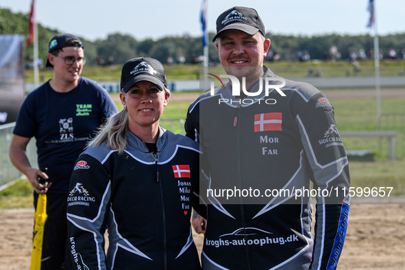 Mike Frederiksen and Jette Maersk of Denmark participate in the FIM Long Track World Championship Final 5 at the Speed Centre Roden in Roden...