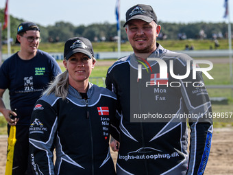 Mike Frederiksen and Jette Maersk of Denmark participate in the FIM Long Track World Championship Final 5 at the Speed Centre Roden in Roden...