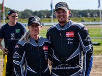 Mike Frederiksen and Jette Maersk of Denmark participate in the FIM Long Track World Championship Final 5 at the Speed Centre Roden in Roden...