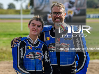 Kenny Van Eeckhout and Axelle Cannaerts (18) of Belgium during the FIM Long Track World Championship Final 5 at the Speed Centre Roden in Ro...