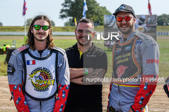 Clement and Romain Furet (32) of France participate in the FIM Long Track World Championship Final 5 at the Speed Centre Roden in Roden, Net...