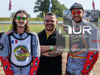 Clement and Romain Furet (32) of France participate in the FIM Long Track World Championship Final 5 at the Speed Centre Roden in Roden, Net...