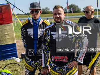 Joachim Martens and Des Vanzonhoven (61) of Belgium participate in the FIM Long Track World Championship Final 5 at the Speed Centre Roden i...