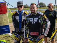 Joachim Martens and Des Vanzonhoven (61) of Belgium participate in the FIM Long Track World Championship Final 5 at the Speed Centre Roden i...