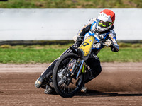 Henri Ahlbom (97) of Finland is in action during the FIM Long Track World Championship Final 5 at the Speed Centre Roden in Roden, Netherlan...