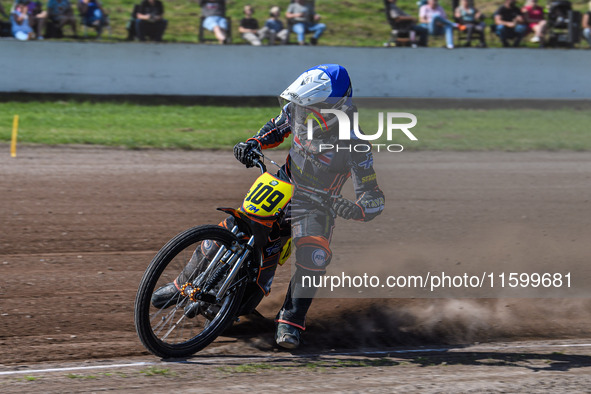 Zach Wajtknecht (109) of Great Britain is in action during the FIM Long Track World Championship Final 5 at the Speed Centre Roden in Roden,...