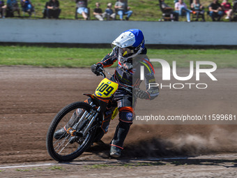 Zach Wajtknecht (109) of Great Britain is in action during the FIM Long Track World Championship Final 5 at the Speed Centre Roden in Roden,...