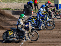 Henri Ahlbom (97) of Finland in green, Chris Harris (37) of Great Britain in white, Mika Meijer (54) of The Netherlands in blue, and Kenneth...