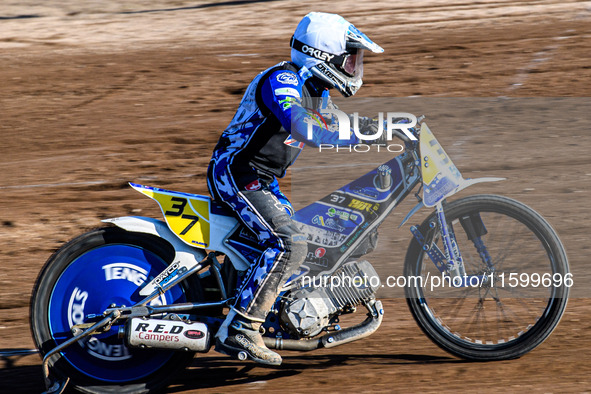 Chris Harris (37) of Great Britain wins the last chance heat during the FIM Long Track World Championship Final 5 at the Speed Centre Roden...