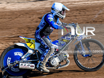 Chris Harris (37) of Great Britain wins the last chance heat during the FIM Long Track World Championship Final 5 at the Speed Centre Roden...