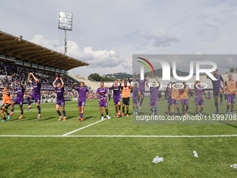 ACF Fiorentina players greet their fans after the Italian Serie A football match between ACF Fiorentina and SS Lazio in Florence, Italy, on...