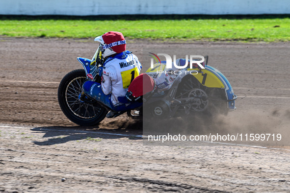 Wilfred Detz and Britget Portijk of the Netherlands are in action during the FIM Long Track World Championship Final 5 at the Speed Centre R...