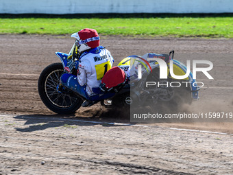 Wilfred Detz and Britget Portijk of the Netherlands are in action during the FIM Long Track World Championship Final 5 at the Speed Centre R...