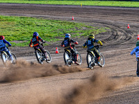 Long Track Final: (R-L) Martin Smolinski (84) of Germany in green, Mika Meijer (54) of The Netherlands in yellow, Lukas Fienhage (125) of Ge...