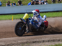 Wilfred Detz and Britget Portijk of the Netherlands compete during the FIM Long Track World Championship Final 5 at the Speed Centre Roden i...