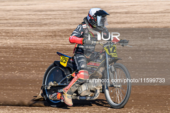 Lukas Fienhage (125) of Germany wins the final during the FIM Long Track World Championship Final 5 at the Speed Centre Roden in Roden, Neth...