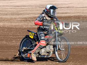 Lukas Fienhage (125) of Germany wins the final during the FIM Long Track World Championship Final 5 at the Speed Centre Roden in Roden, Neth...