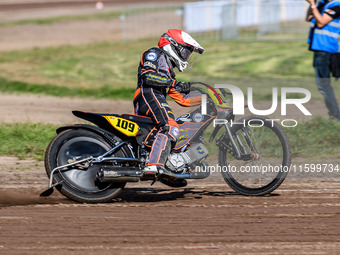 Zach Wajtknecht (109) of Great Britain is in action during the FIM Long Track World Championship Final 5 at the Speed Centre Roden in Roden,...