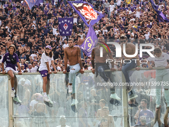 Supporters of ACF Fiorentina during the Italian Serie A football match between ACF Fiorentina and SS Lazio in Florence, Italy, on September...