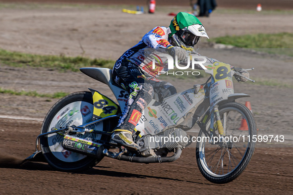 Martin Smolinski (84) of Germany competes during the FIM Long Track World Championship Final 5 at the Speed Centre Roden in Roden, Netherlan...