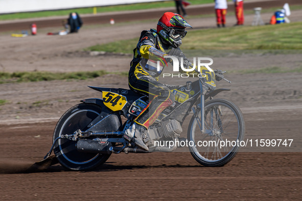 Mika Meijer (54) of The Netherlands competes during the FIM Long Track World Championship Final 5 at the Speed Centre Roden in Roden, Nether...