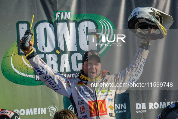 Martin Smolinski (84) of Germany is the World Long Track Champion during the FIM Long Track World Championship Final 5 at the Speed Centre R...