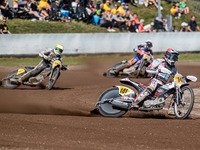 Andrew Appleton (141) of Great Britain in red leads Henri Ahlbom (97) of Finland in yellow and Jacob Bukhave (79) of Denmark in white during...