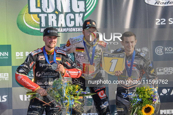 World Championship Top 3: (L to R) Lukas Fienhage (125) of Germany (2nd), Martin Smolinski (84) of Germany (World Champion), Zach Wajtknecht...