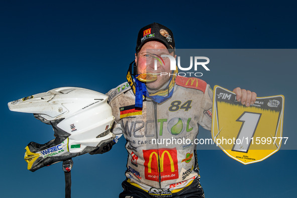 World Champion Martin Smolinski (84) of Germany participates in the FIM Long Track World Championship Final 5 at the Speed Centre Roden in R...