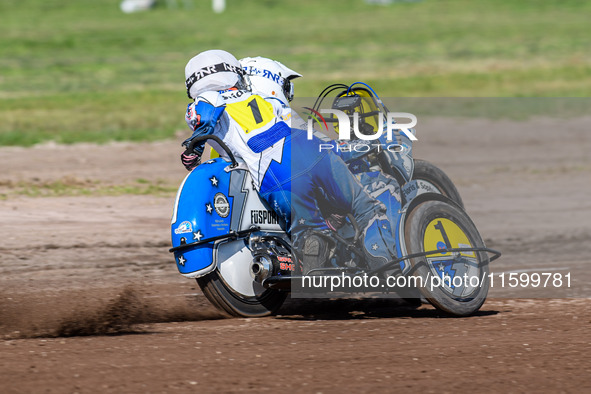 Wilfred Detz and Britget Portijk of The Netherlands participate in the Sidecar Support Class during the FIM Long Track World Championship Fi...