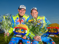 Sidecar Support Class winners Mitch Goddard and Paul Smith (9) of Great Britain during the FIM Long Track World Championship Final 5 at the...