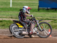 Kenneth Kruse Hansen (333) of Denmark is in action during the FIM Long Track World Championship Final 5 at the Speed Centre Roden in Roden,...