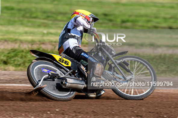 Hynek Stichauer (86) of the Czech Republic is in action during the FIM Long Track World Championship Final 5 at the Speed Centre Roden in Ro...