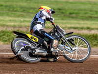 Hynek Stichauer (86) of the Czech Republic is in action during the FIM Long Track World Championship Final 5 at the Speed Centre Roden in Ro...