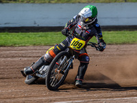 Zach Wajtknecht (109) of Great Britain is in action during the FIM Long Track World Championship Final 5 at the Speed Centre Roden in Roden,...