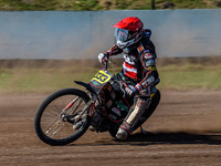 Kenneth Kruse Hansen (333) of Denmark is in action during the FIM Long Track World Championship Final 5 at the Speed Centre Roden in Roden,...