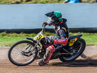 Lukas Fienhage (125) of Germany is in action during the FIM Long Track World Championship Final 5 at the Speed Centre Roden in Roden, Nether...